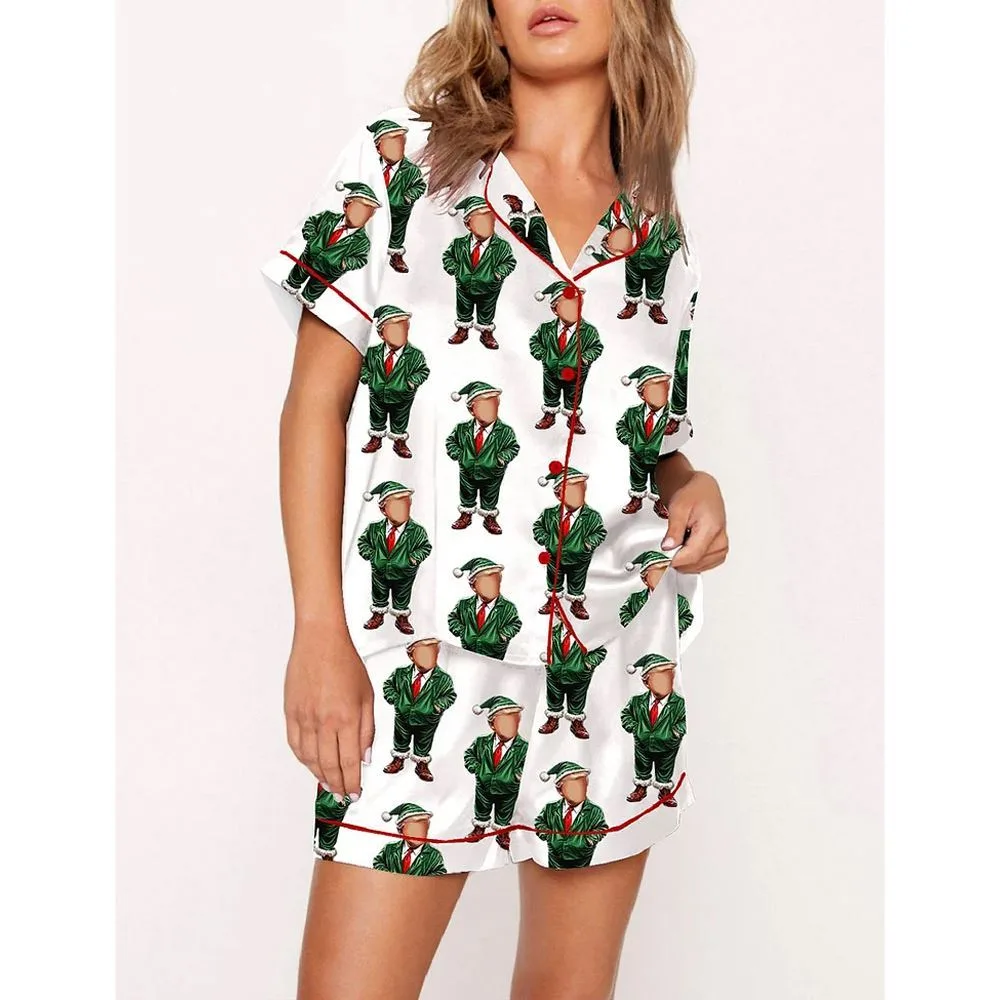 Funny Trump Santa Christmas Print Pajama Set