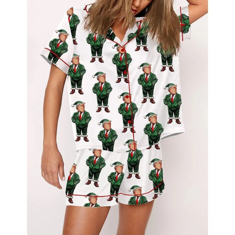 Funny Trump Santa Christmas Print Pajama Set - Image 2