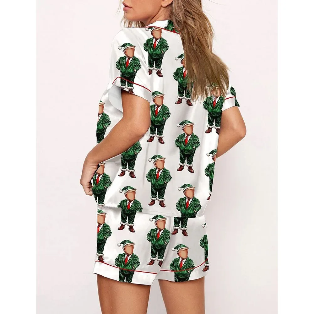 Funny Trump Santa Christmas Print Pajama Set - Image 3
