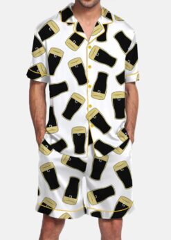 G Black Beer Satin Pajama Set For Men