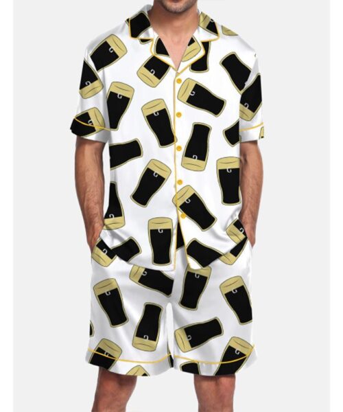 G Black Beer Satin Pajama Set For Men