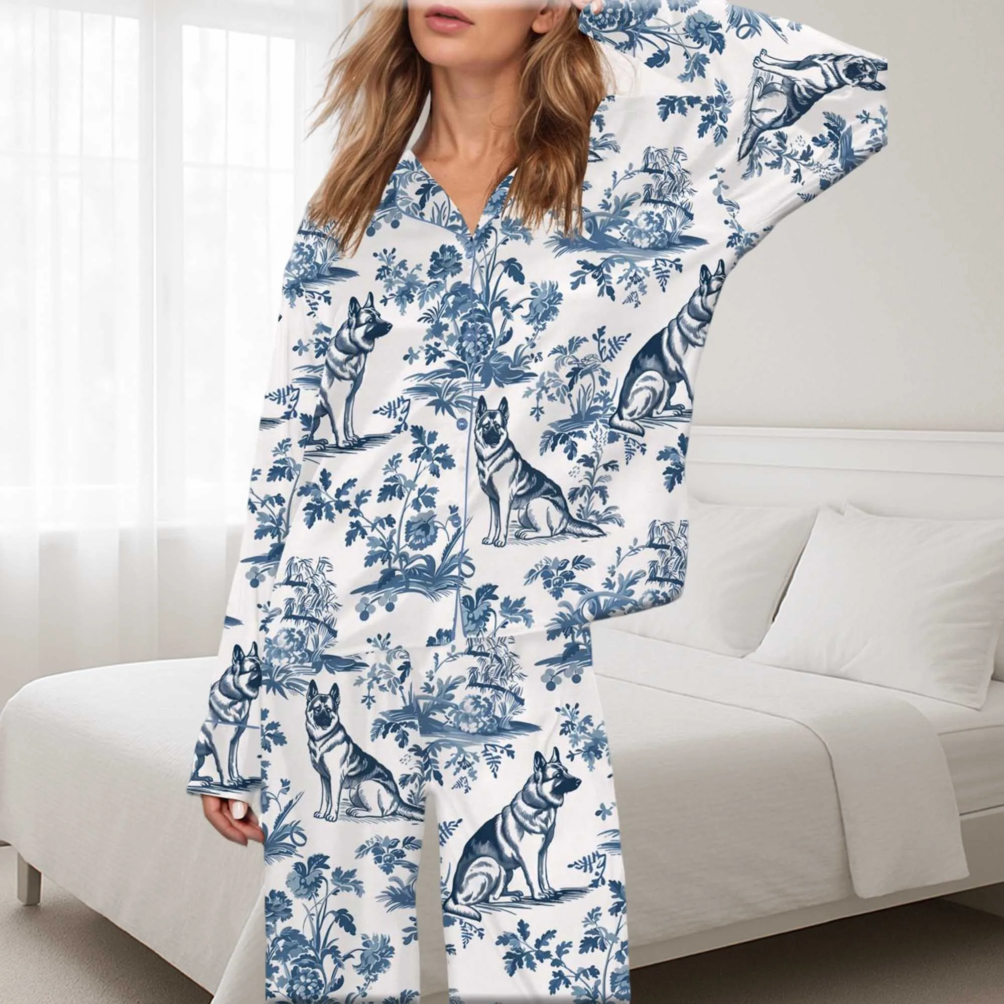 German Shepherd Silky Satin Pajama Set For Women - Image 4