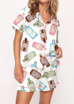 Gin Bottle Satin Pajama Set For Women