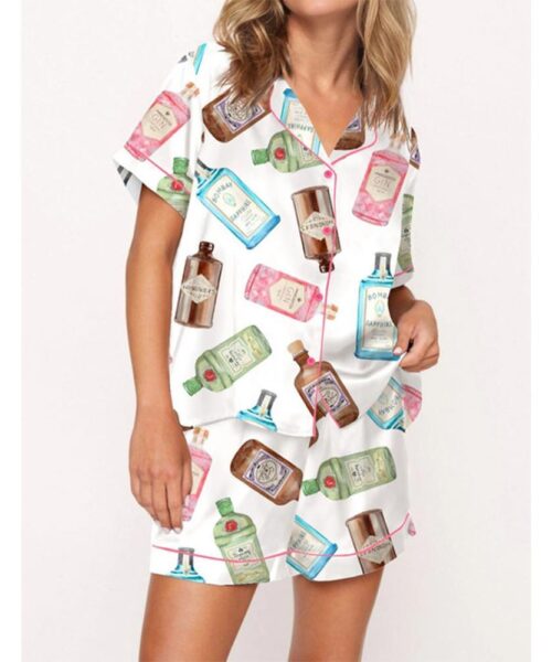 Gin Bottle Satin Pajama Set For Women