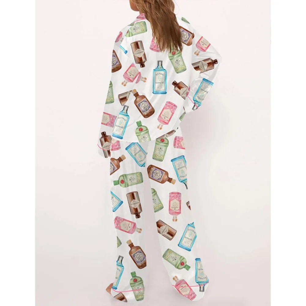 Gin Bottle Satin Pajama Set For Women - Image 4