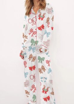 Girly Coquette Christmas Satin Pajama Set For Women