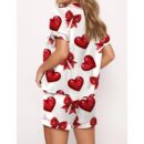 Glitter Heart Valentine Satin Pajama Set For Women