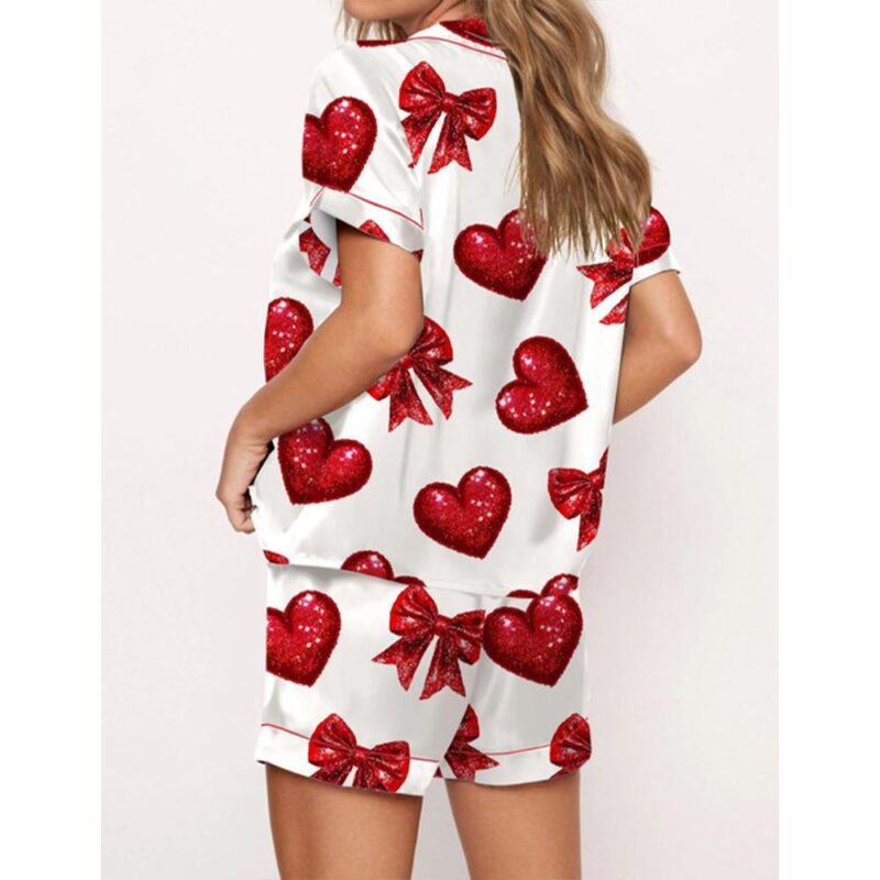 Glitter Heart Valentine Satin Pajama Set For Women - Image 2