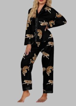 Gold Leopard Black Long Sleeve Pajama Set