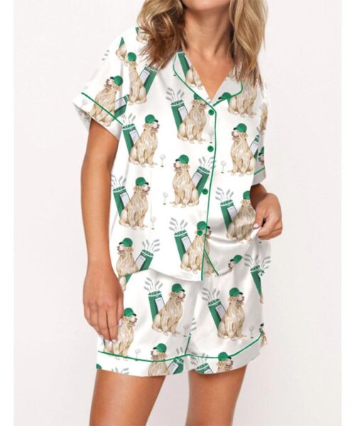 Golden Retriever Golf Satin Pajama Set For Women