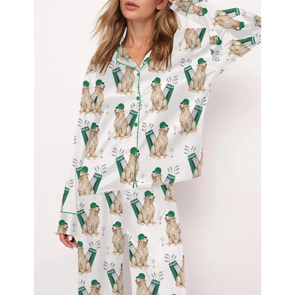 Golden Retriever Golf Satin Pajama Set For Women - Image 2