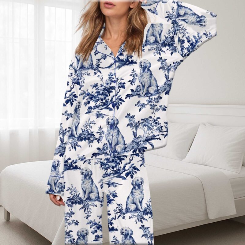 Golden Retriever Silky Satin Pajama Set For Women - Image 4