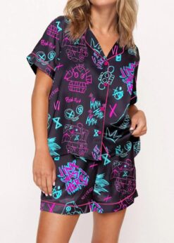 Graffiti Arcane Satin Pajama Set For Women