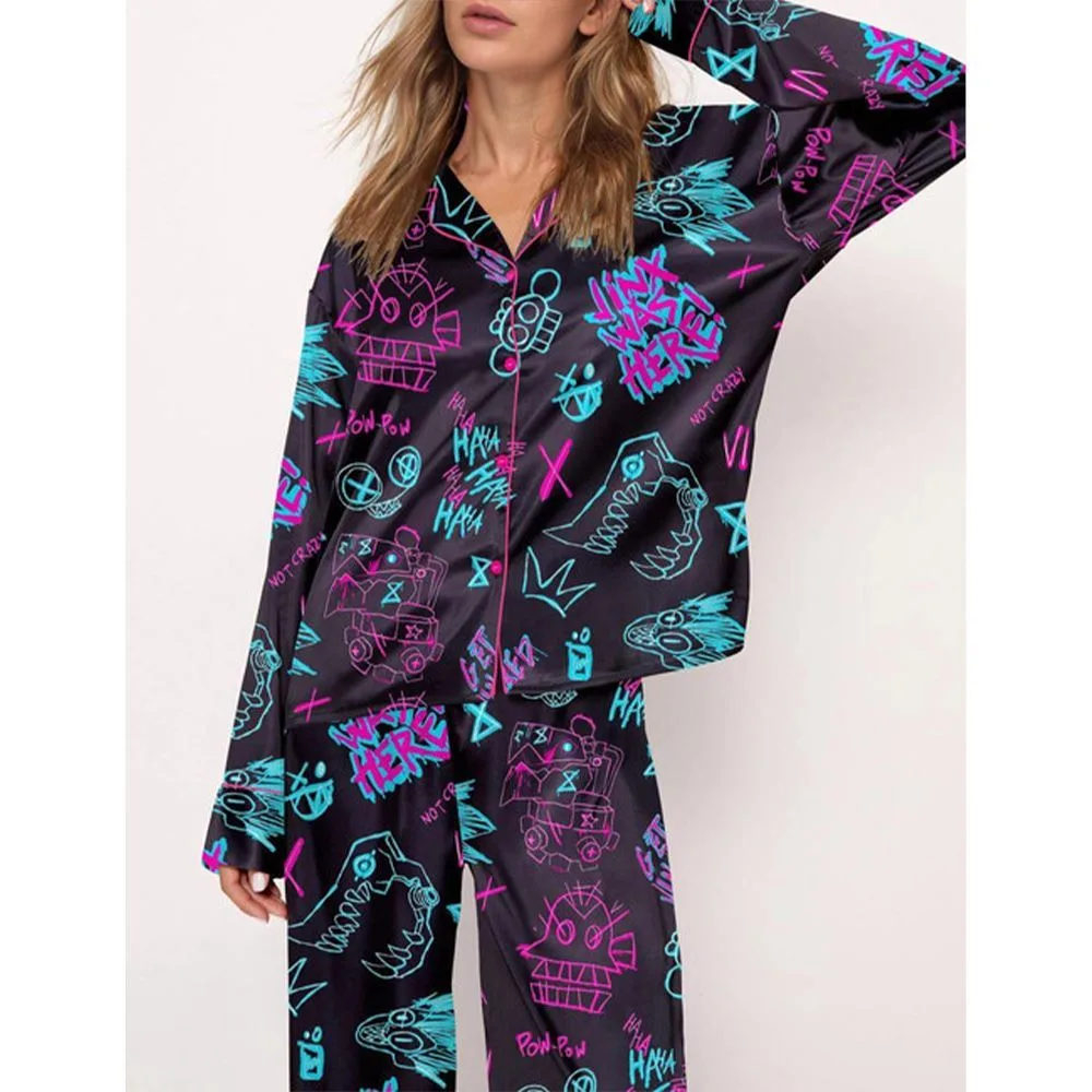 Graffiti Arcane Satin Pajama Set For Women - Image 2