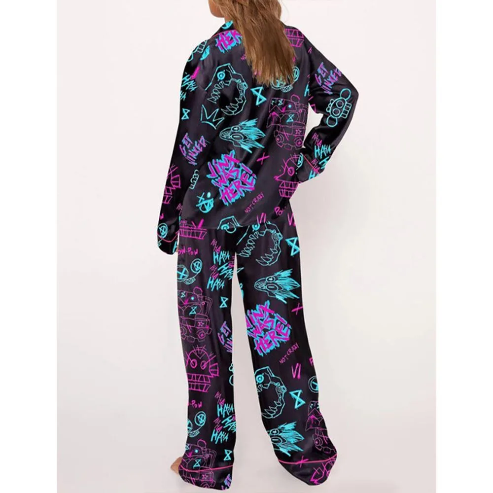 Graffiti Arcane Satin Pajama Set For Women - Image 3