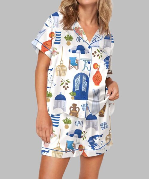 Greece Travel Pajama Set For Womens