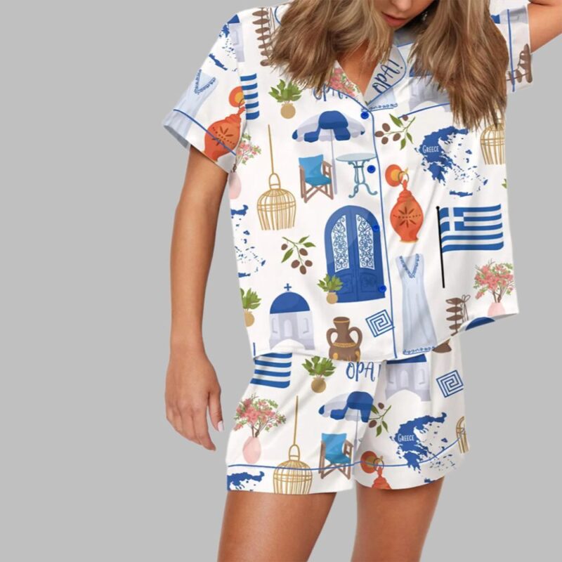 Greece Travel Pajama Set For Womens - Image 2