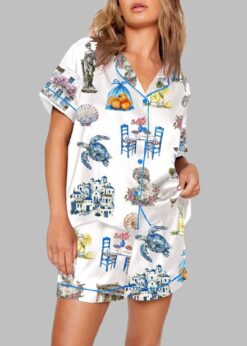 Greece Watercolor Summer Travel Pajama Set