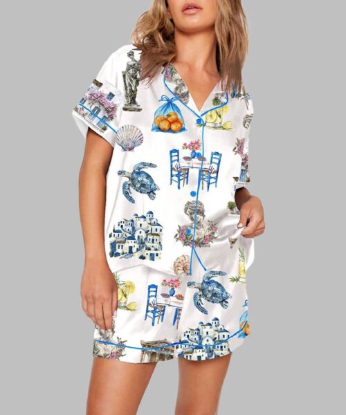 Greece Watercolor Summer Travel Pajama Set