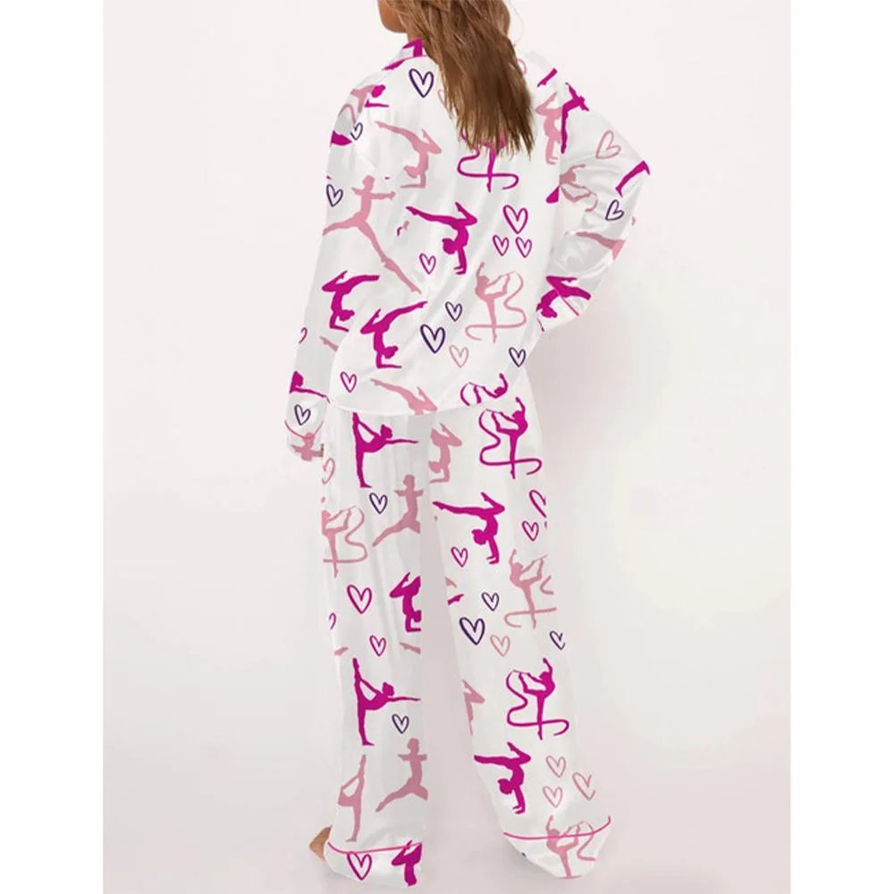 Gymnastics Girl Satin Pajama Set For Women - Image 4