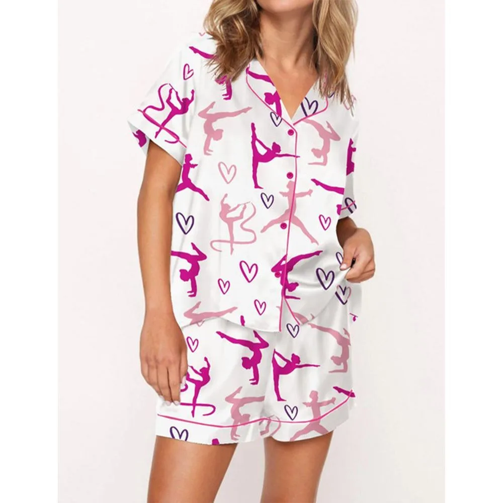 Gymnastics Girl Satin Pajama Set For Women - Image 3