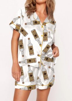 Handmade Vodka Bottle Satin Pajama Set For Women