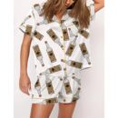 Handmade Vodka Bottle Satin Pajama Set For Women
