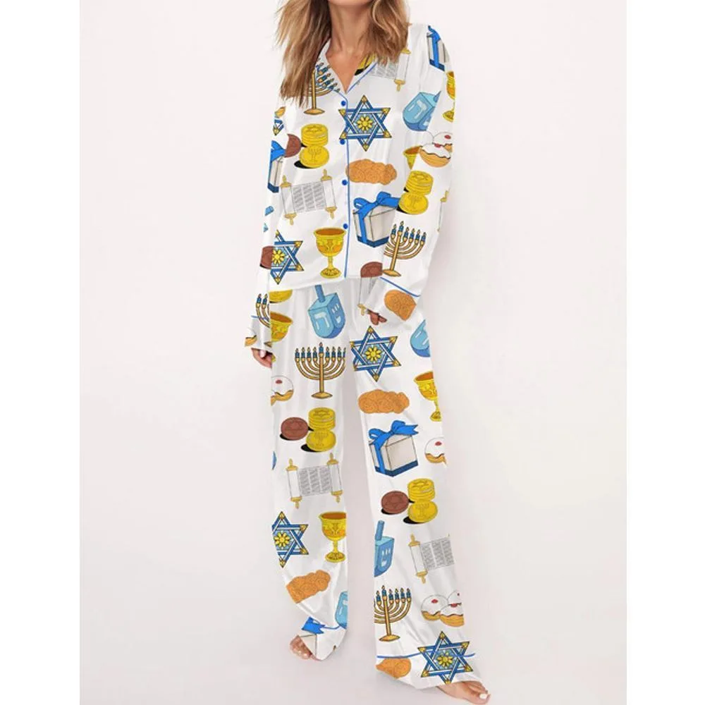 Hanukkah Satin Pajama Set For Women - Image 3