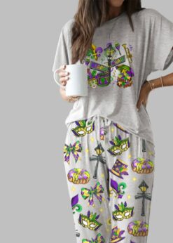 Happy Mardi Gras Casual Pajama Set For Women