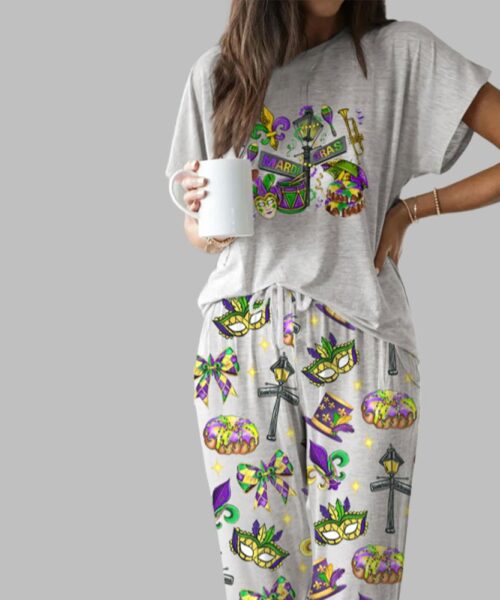Happy Mardi Gras Casual Pajama Set For Women