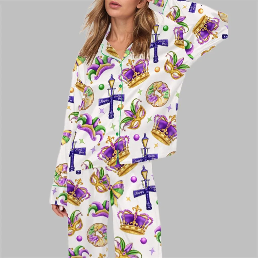 Happy Mardi Gras Pajama Set For Women - Image 2