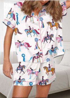 Horse Girls Silky Satin Pajama Set For Women