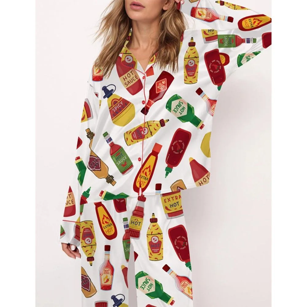 Hot Sauce Satin Pajama Set For Women - Image 2