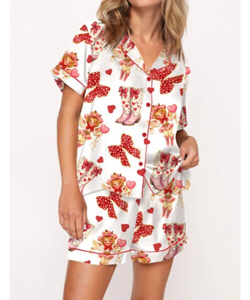 Howdy Cupid Valentine Satin Pajama Set For Women