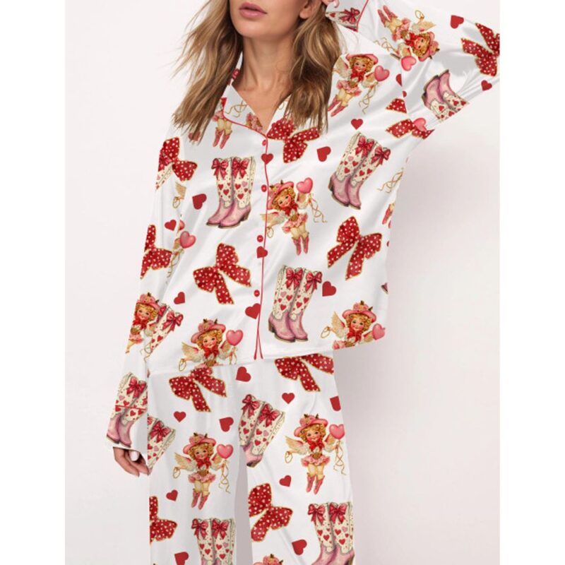 Howdy Cupid Valentine Satin Pajama Set For Women - Image 2