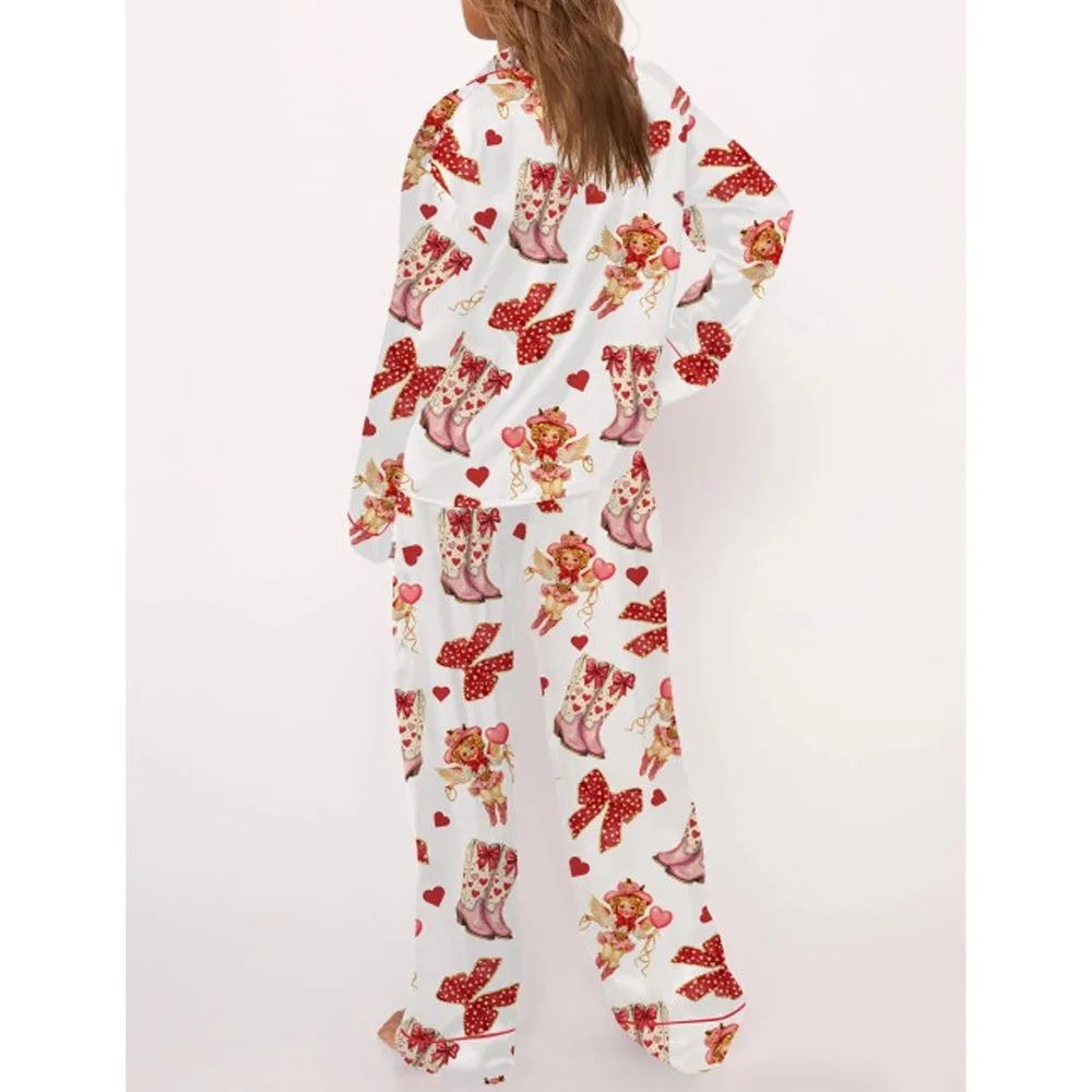 Howdy Cupid Valentine Satin Pajama Set For Women - Image 3