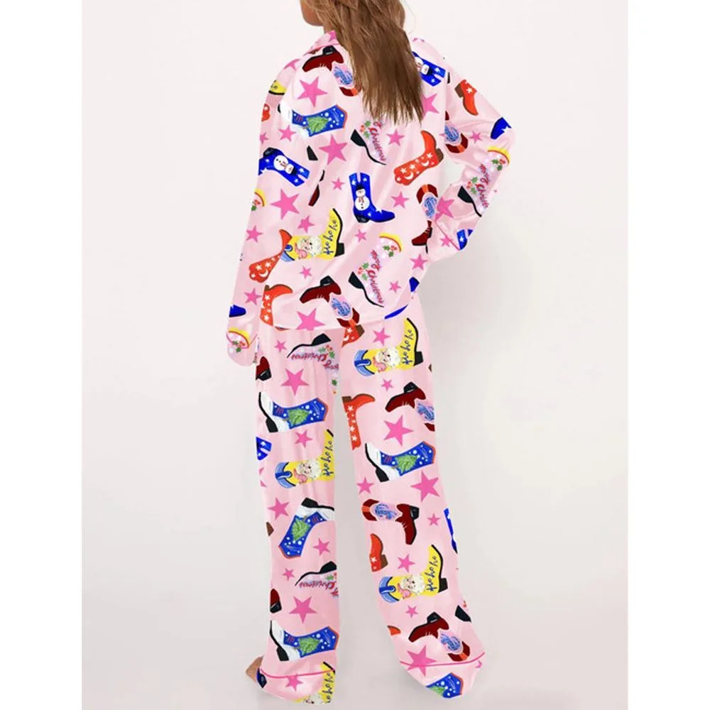 Howdy Holidays Cowboy Boot Satin Pajama Set For Women - Image 2