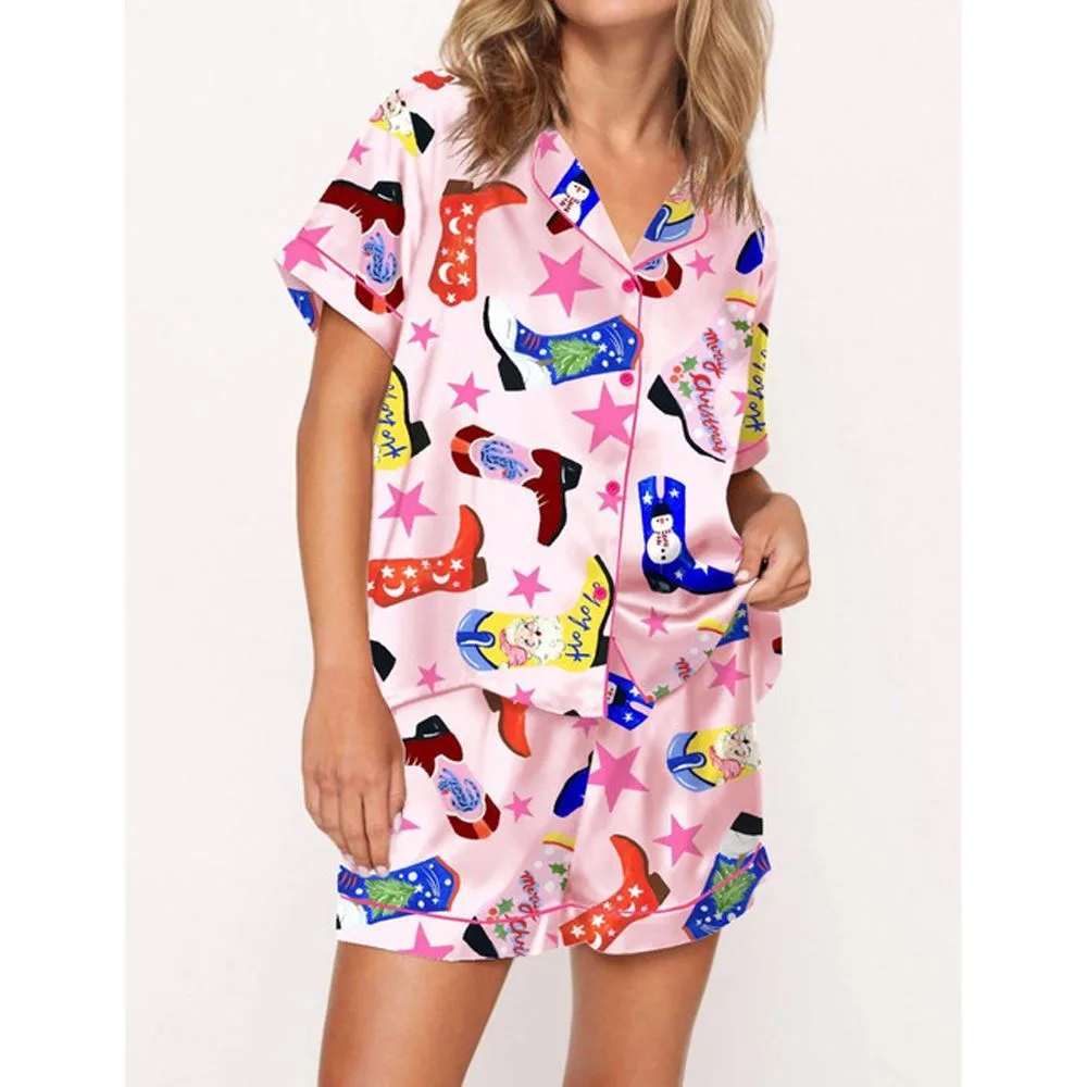 Howdy Holidays Cowboy Boot Satin Pajama Set For Women - Image 3