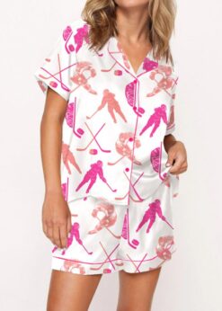 Ice Hockey Girl Satin Pajama Set For Women