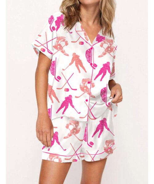 Ice Hockey Girl Satin Pajama Set For Women