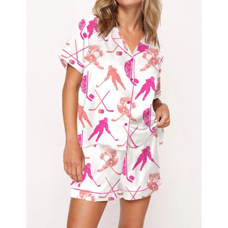 Ice Hockey Girl Satin Pajama Set For Women