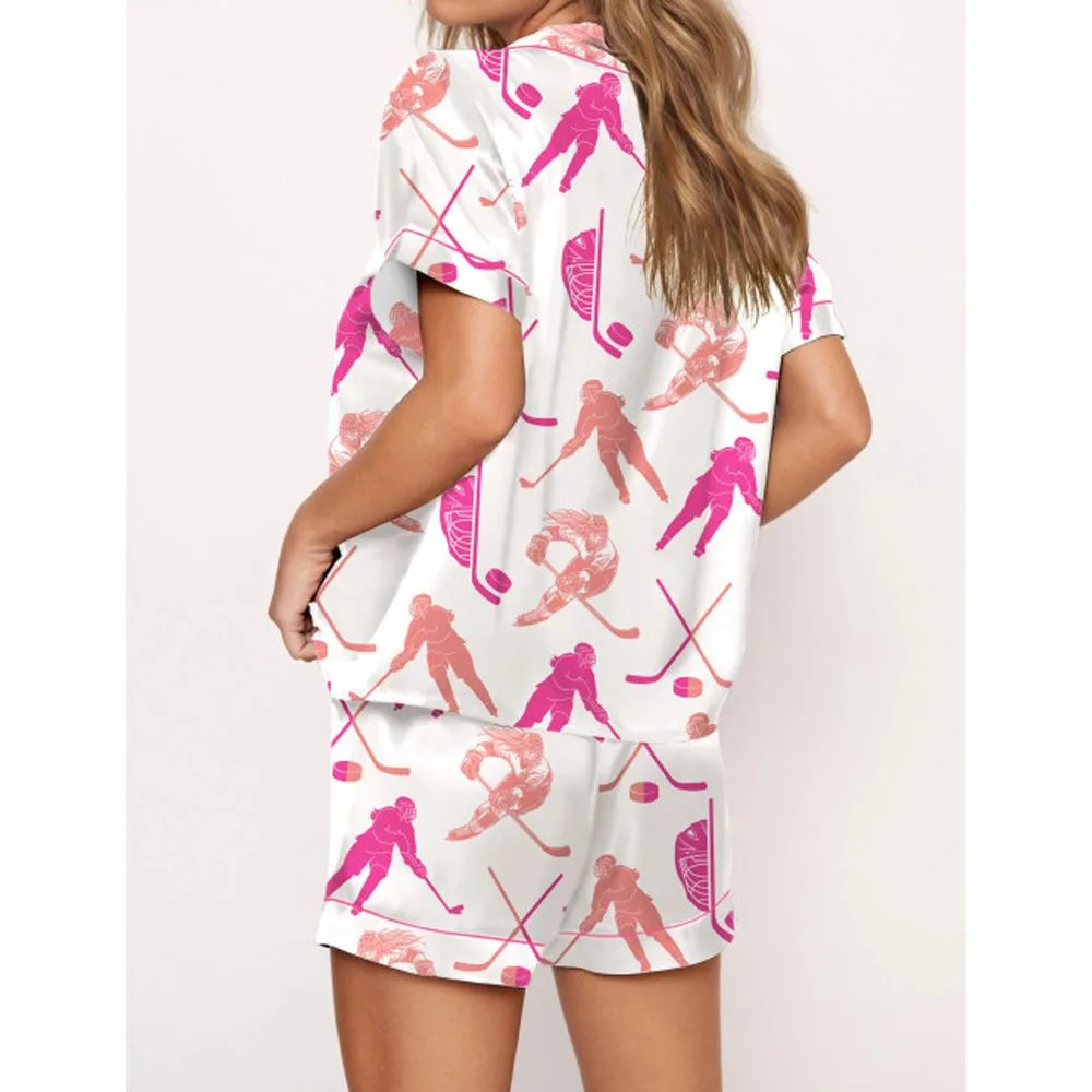 Ice Hockey Girl Satin Pajama Set For Women - Image 2