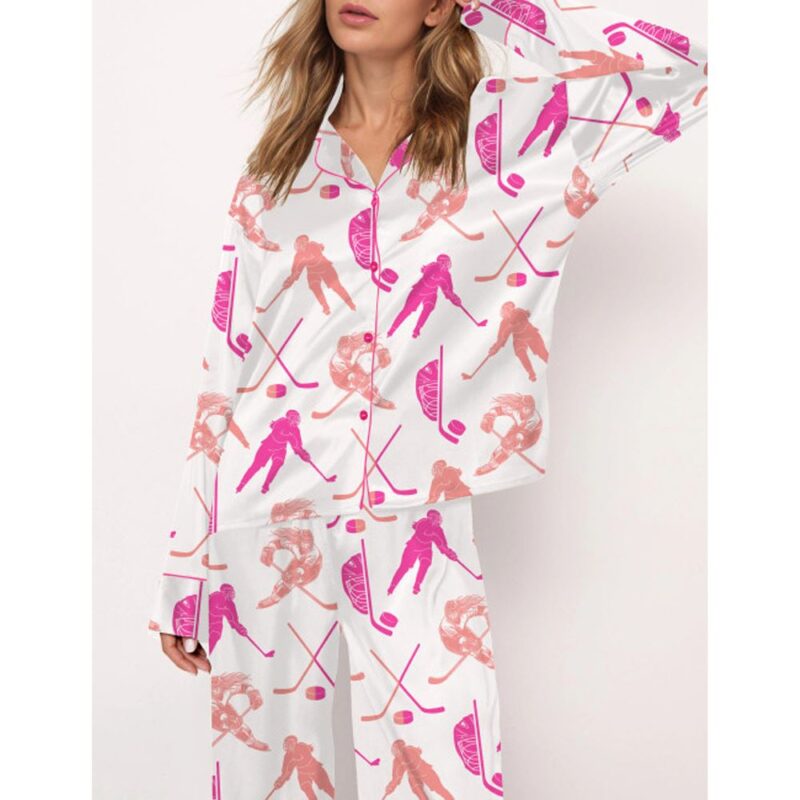 Ice Hockey Girl Satin Pajama Set For Women - Image 3