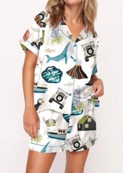 Iceland Travel Satin Pajama Set For Women