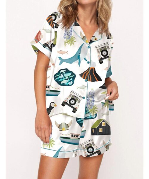 Iceland Travel Satin Pajama Set For Women