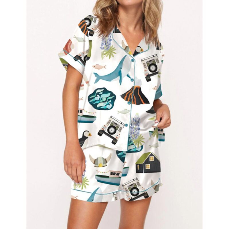Iceland Travel Satin Pajama Set For Women
