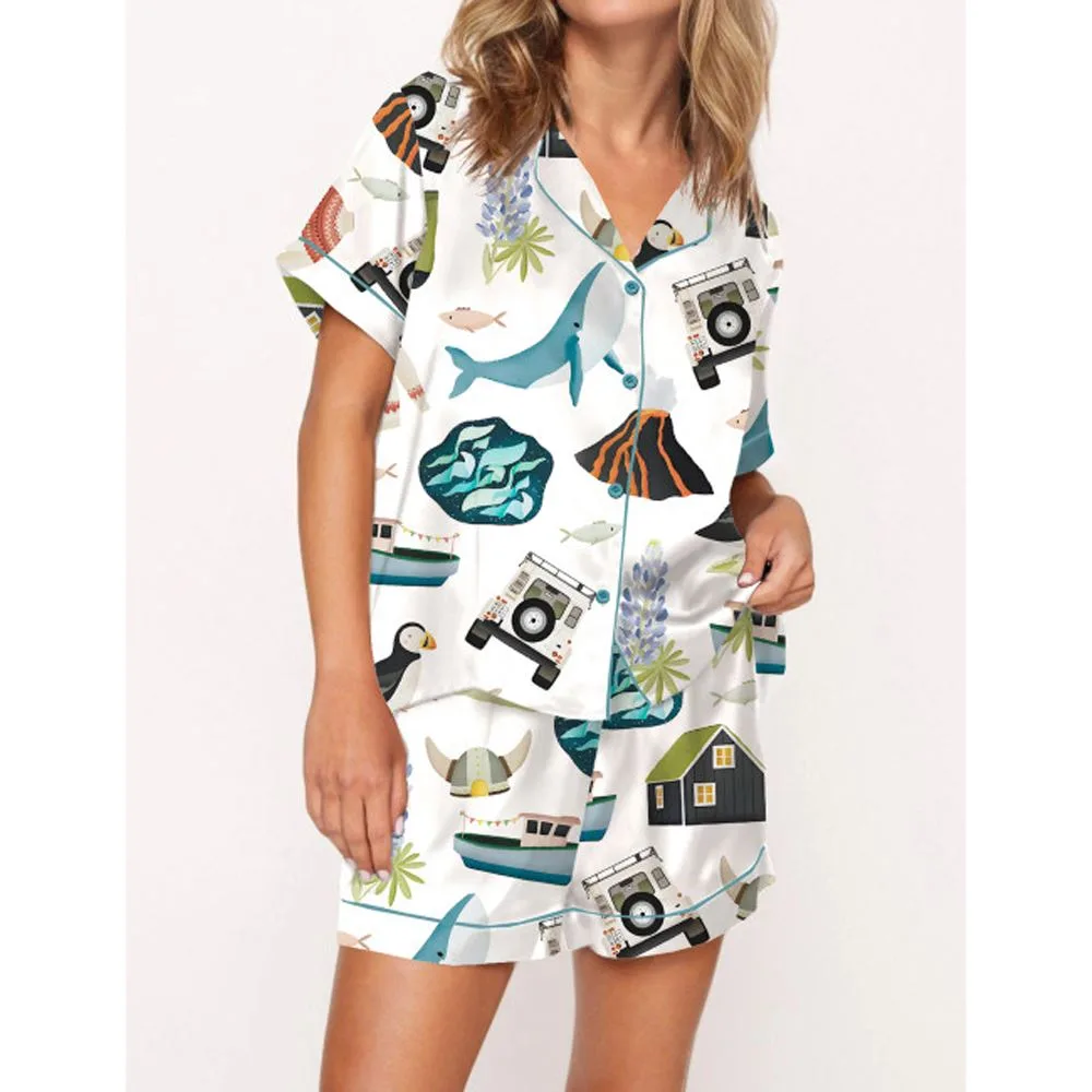 Iceland Travel Satin Pajama Set For Women