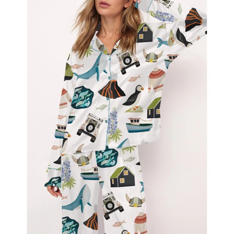 Iceland Travel Satin Pajama Set For Women - Image 2