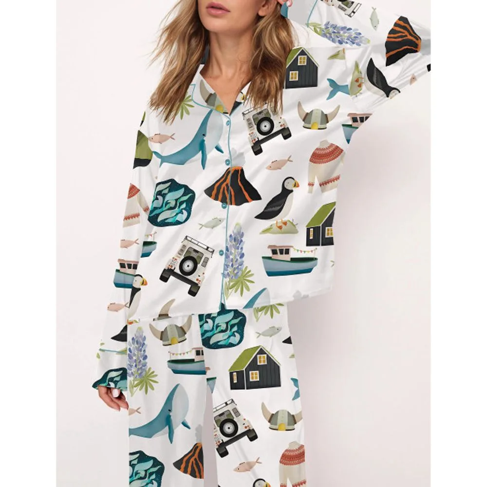 Iceland Travel Satin Pajama Set For Women - Image 2