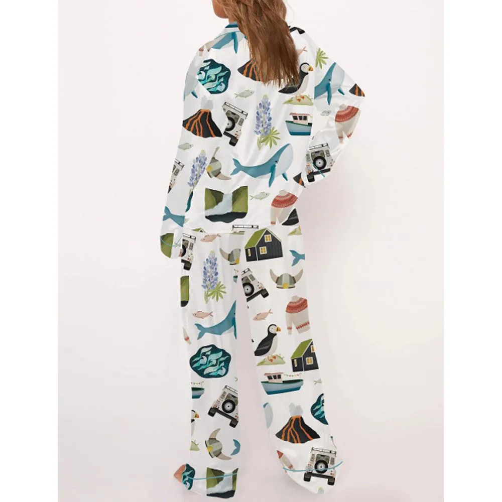 Iceland Travel Satin Pajama Set For Women - Image 3